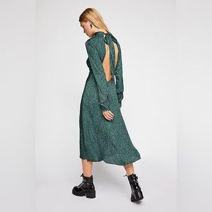 Free People Loveless Backless Midi Dress in Green Leopard size 10